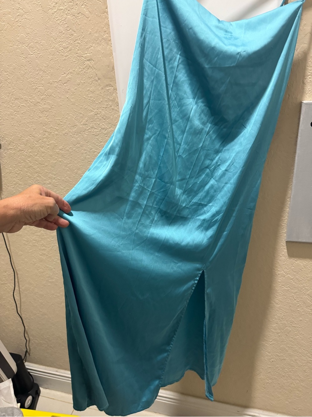Forever 21 Teal Satin Slip Dress with Side Slit